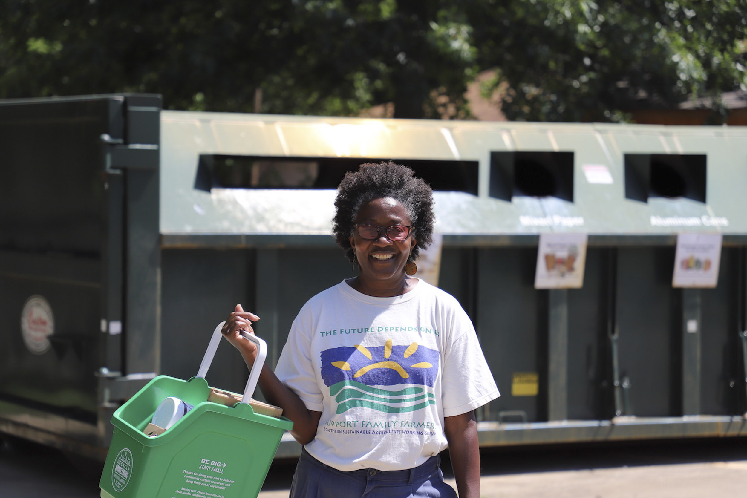 Julia Sampson at recycling center in Fayetteville, Arkansas