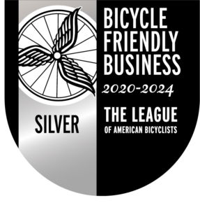 Badge with the words Bicycle Friendly Business 2020-2024, The League of American Bicyclists